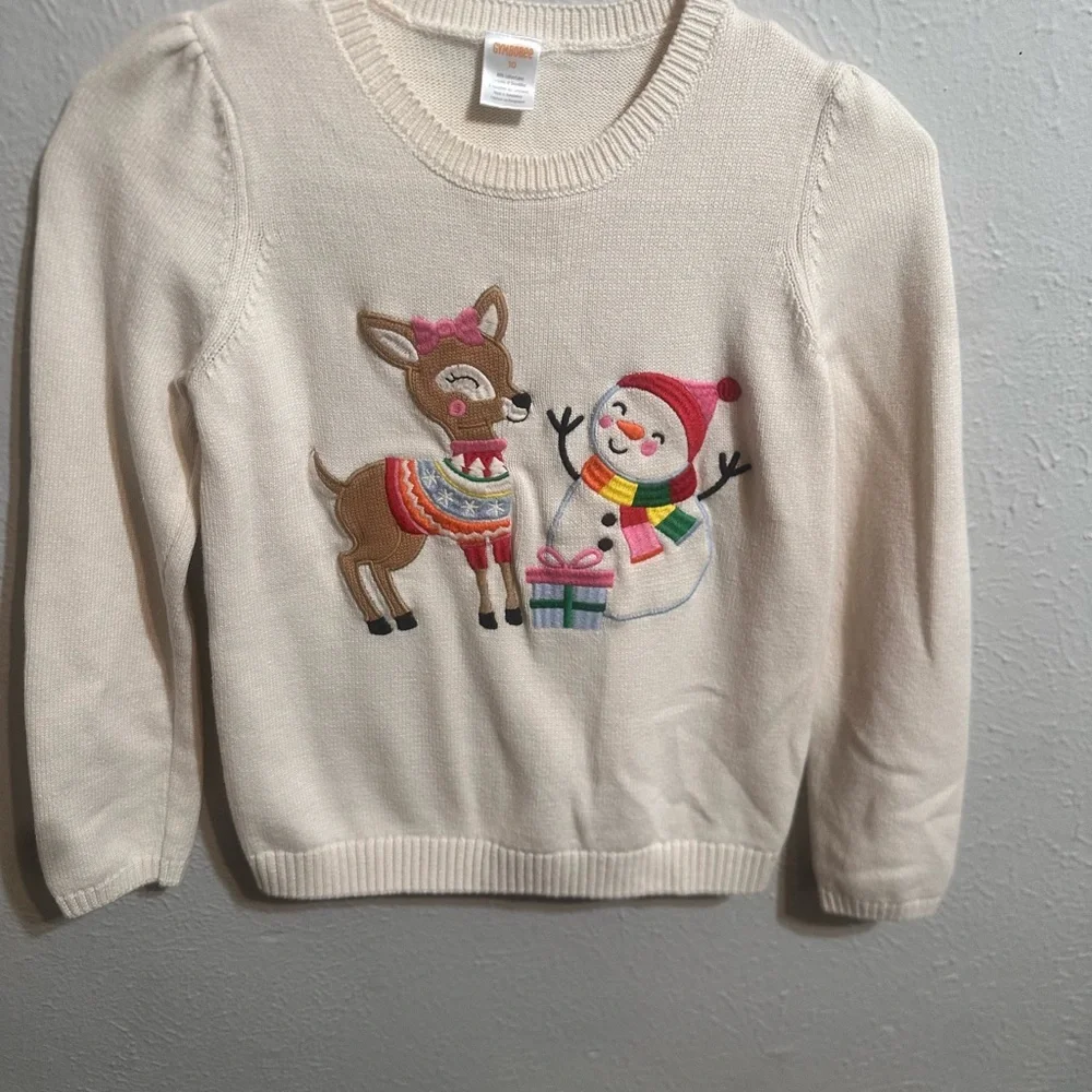 Gymboree Cream Sweater with‎ Reindeer and Snowman